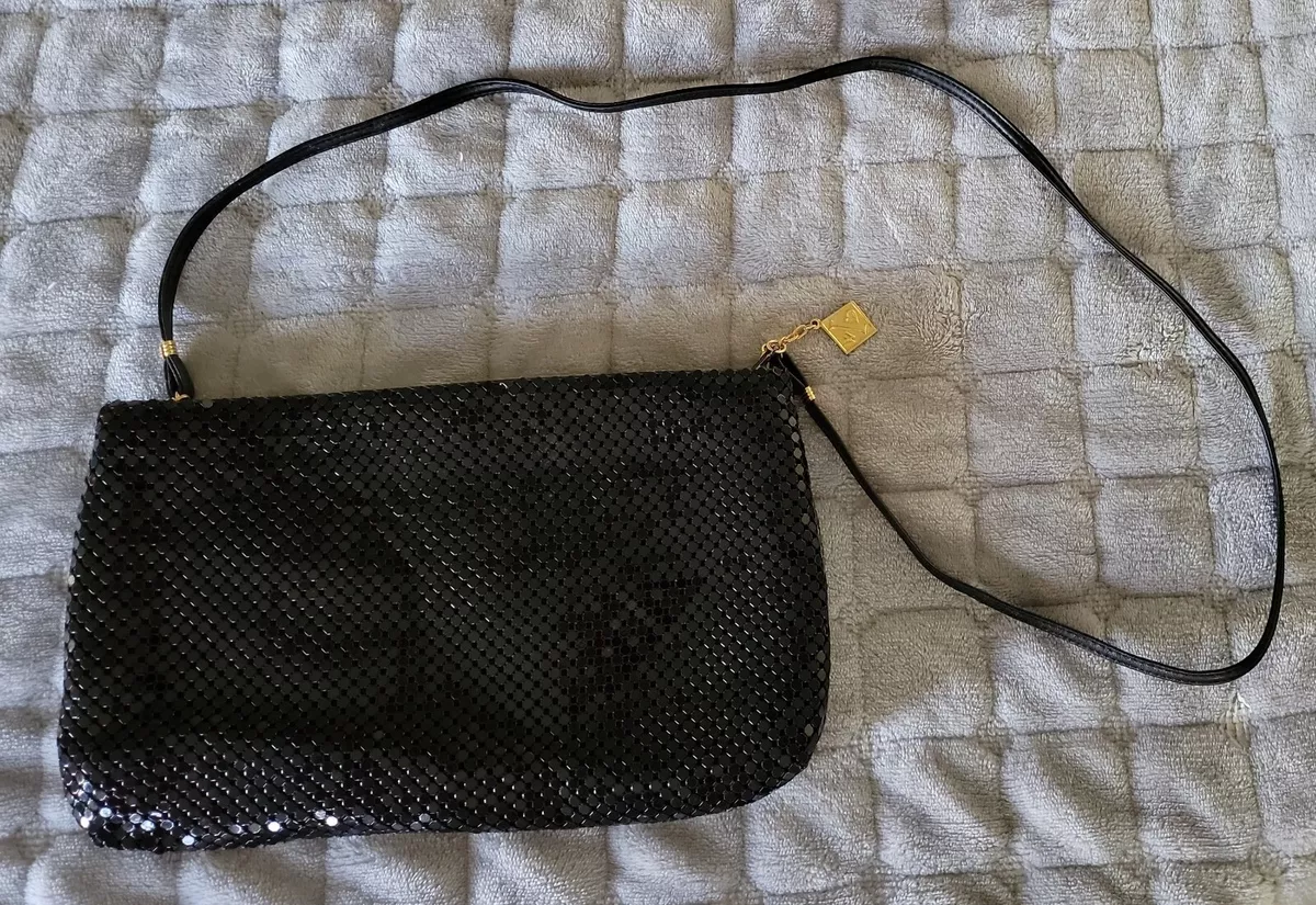 Vintage Whiting and Davis Black Chain Mail Purse Metal Mesh Shoulder Bag 9