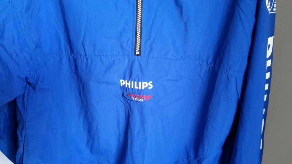 Vantage Philips Racing Team Mens L Windbreaker Pullover Jacket  Blue Mesh Lined - Image 2 of 4
