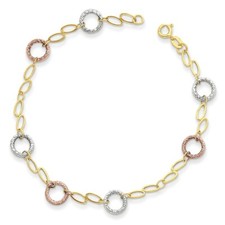 Real 14kt Tri-color Circles Chain Bracelet; 7.25 inch