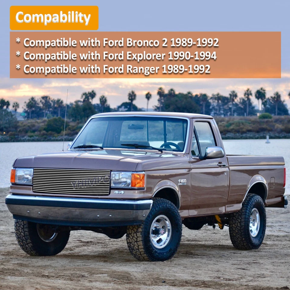 Polish Upper Billet Grille For 1989-1992 Ford Bronco 2/Ranger 1990-1994 Explorer Foto 2 de 4