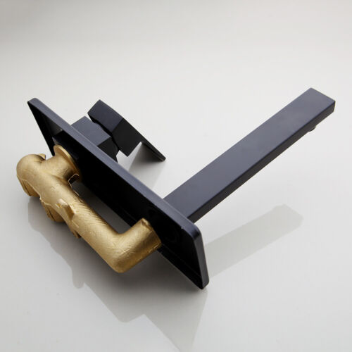 Grifo mezclador de latón negro de mango único montado en pared fregadero de baño - Imagen 5 de 10