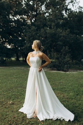 White Strapless Embroidered A-Line Wedding Dress with Corset Back | eBay