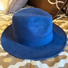 Men s Blue Wool Felt Wide Brim Fedora Hat, On...