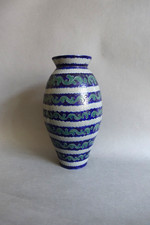 Charles Wingerter (1876-1924) vase en grès au sel émaillé vert et bleu Art Déco