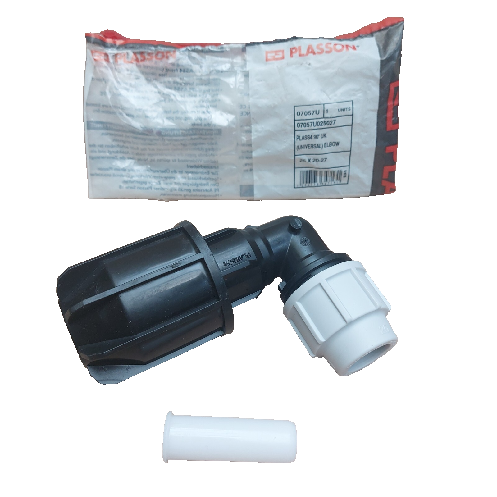 1 x Plasson 25mm to 20-27mm Other Pipe Universal Elbow - 07057U025027 - PLASS4