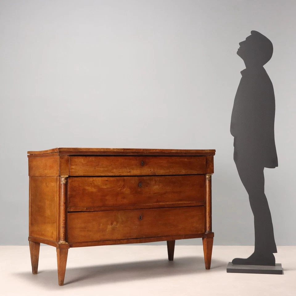 Commode Empire Ancienne Noyer 3 Tiroirs Vénétie XIXe Siècle Originale - Photo 3/4