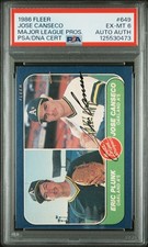 1986 FLEER E.PLUNK/J.CANSECO MAJOR LEAGUE PROS. ROOKIE RC PSA 6 AUTO AUTHENTIC