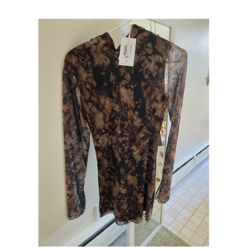 Runaway The Label Tie-Dye Mesh Ruched Mini Dress S Brown/Black Long Sleeve - Picture 1 of 6