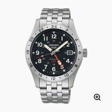 Seiko 5 Automatic GMT 24-Hour Bezel Black Dial Date Steel Bracelet Men's