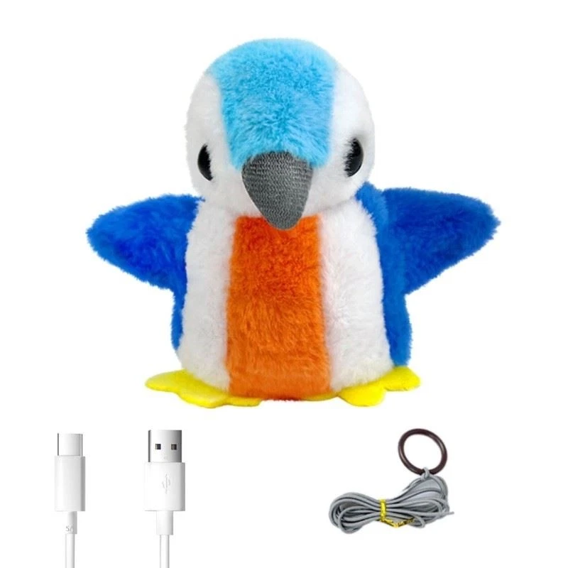 Rechargeable Flapping Wing Plush Bird Cats Toy for Playing and Energy Releases