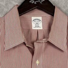 Brooks Brothers 1818 Regent Shirt Men 17.5 4/5 Red White Stripe Non Iron