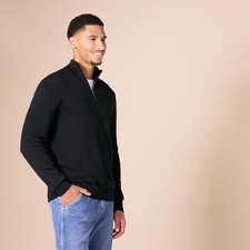 Men's Black Tight-Knit Mock Neck 1/4 Zip Pullover Sweater Long Sleeve Casual
