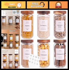 6 Set Airtight Glass Pantry Storage Jars - 23oz Kitchen Canisters with Labels