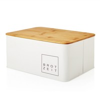Lumaland Brotkasten Metall Weiß Mit Bambus-Deckel, 30,5X23,5X14 Cm, Modern