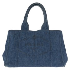Prada Denim Canapa Triangle Logo Tote Women Blue One Size
