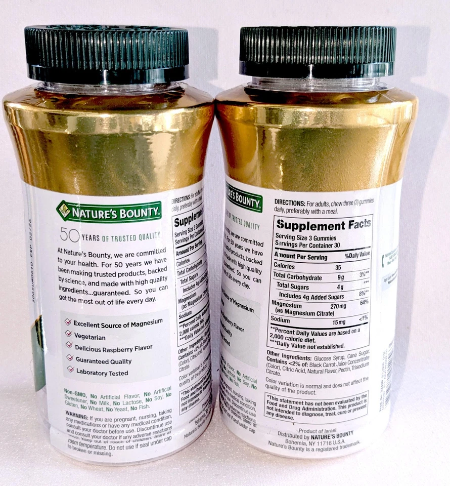 Lot of 2 Nature's Bounty Magnesium Citrate Gummies 90 Count Each 270mg Serving - Image 2 of 3