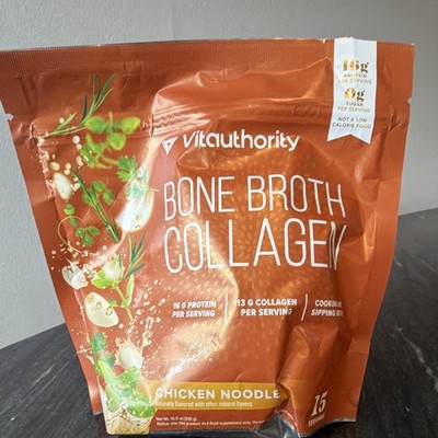 Vitauthority Bone Broth Collagen Powder, Chicken Noodle, 15 Servings, 10.9 oz