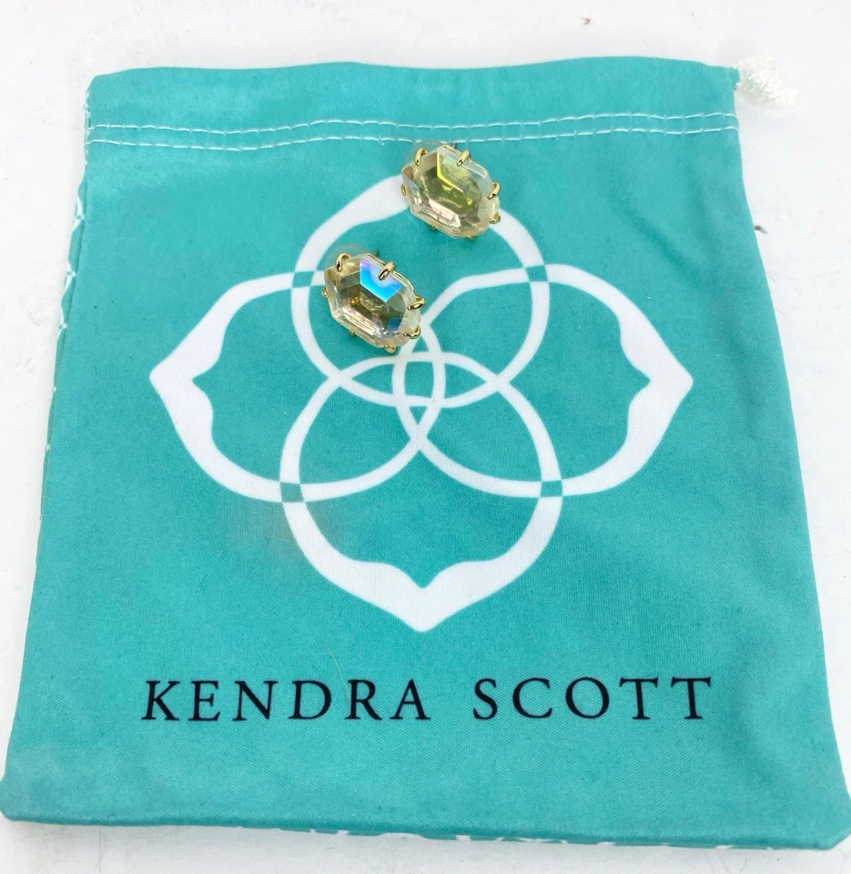 Aretes Kendra Scott Morgan transparentes iridiscentes en marcos dorados retirados Foto 4 de 4