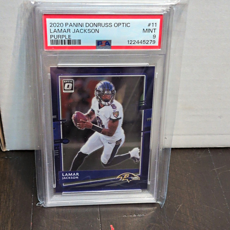 Panini 2020 Donruss Optic Lamar Jackson Ravens #11 Purple Prizm /50 PSA 9