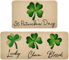 St Patricks Day Kitchen Rug Set of 2, Non-Slip Absorbent Door Mats Seasonal Luck