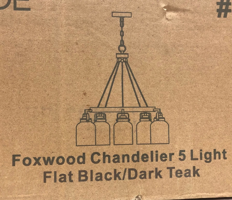 Araña artesanal de 5 luces negra/oscura de teca Foxwood vidrio transparente Foto 3 de 3