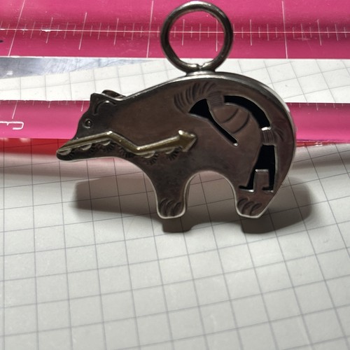Sterling Silver Native American Spirit Bear Pendant with Hopi Clan Makers Mark