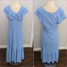 Women's S'edge Blue Ruffle Maxi Dress Medium Ruffle Bottom Bohemian Fall