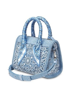 夏の断捨離！AMIRI leather paisley boston bag AMIRI Paisley Embroidered Satchel with Scarf Accent Blue Top