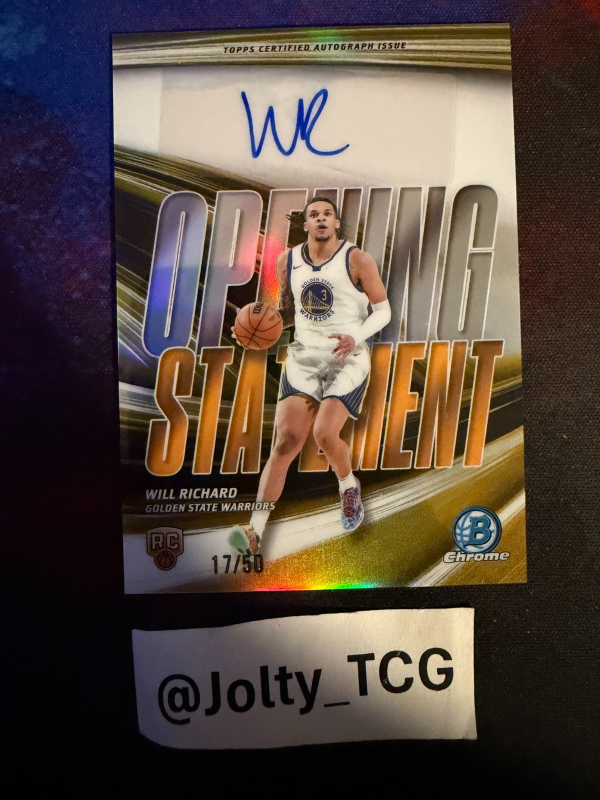 2025 Topps Bowman Chrome Will Richard #OS-WR Opening Statement Gold Auto /50 RC