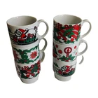 Vintage 1970s  Trimont Ware Japan Stacking Mugs Cups Christmas Holiday Set of 6