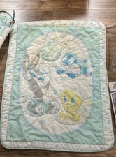 Vintage Baby Looney Tunes Tweety Sylvester Bugs Blanket Crib Blanket Skirt Sheet