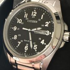 Citizen Eco-Drive Men's Date and Day Window Black Dial 43mm Watch AW0050-82E