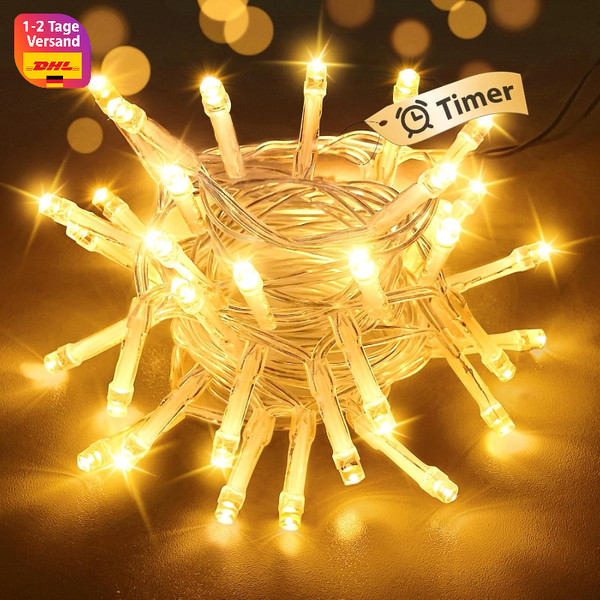 Lichterkette Batterie 3M 30 Led Warmweiß Innen Wasserdicht Mit Timer 2 Modi-image