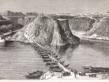 Antique Offset Print India Boat Bridge River Himalayan Raj French Art