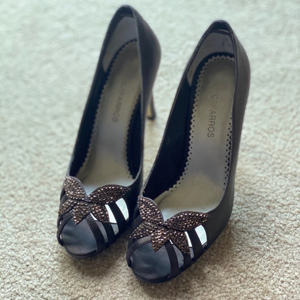 Y2K Caparros Omar Marrón Chocolate Satinado Peep-Toe Tacones Para Mujer Talla 6 Foto 4 de 4