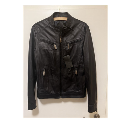 Philipp Plein Herren Lederjacke Biker Schwarz Gr. 52 Reißverschluss Stehkragen