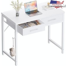 Compact Computer Desk W/ 2 Fabric Drawers Small Spaces Home Office Study New