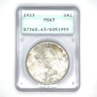 1923 $1 Peace Dollar PCGS MS63 Old Rattler Holder