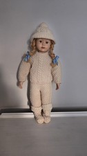 Vtg 24" Blonde Porcelain Face Crolly Donegal ? Doll Knitted Aran Outfit