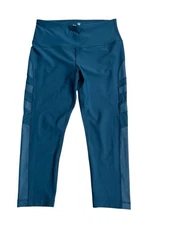 90 Degrees by Reflex Large L LG Teal Cropped Leggings Sheer Sides