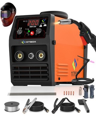 HITBOX 3in1 Fülldraht-Schweißgerät Inverter 200A DC MMA WIG Gaslos MIG 220V Set