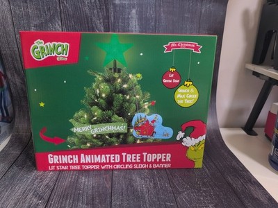Mr. Christmas Grinch Animated Tree Topper Green Star Circling Sleigh Banner NEW