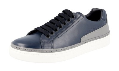 PRADA Leder Downtown Sneaker - 4E2831 - Blau Weiss Grau - NEU -  6 40