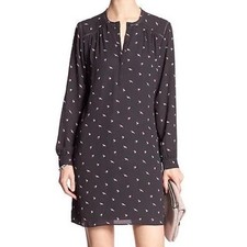Banana Republic Gray Ladder-Lace Bird Print Shift Dress Size S Chiffon Lined