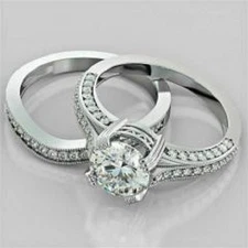 2.65Ct White Round Lab-Created Diamond Engagement Wedding Ring Set 14k Whit Gold