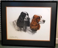 Leon Danchin HAND COLORED Engraving COCKER SPANIEL PORTRAIT Signed Nmbrd Framed