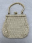 Vintage Lumared Cream Ivory Beaded Purse Handbag Kiss Lock MCM 1950s