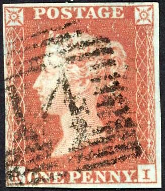 Placa 1841 Penny Red (RI) 110 fina cuatro márgenes gato 55 libras