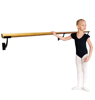 6' Feet One Solid Bar Wood Fixed Height Wall Mounted Ballet Open Barre Set Black