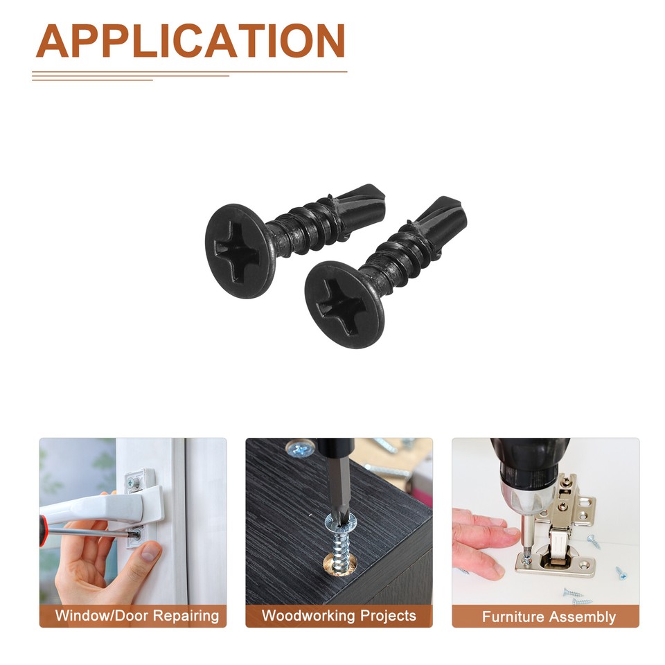 100Pcs ST3.5x13mm Self Drilling Screws Steel Flat Head Phillips Sheet